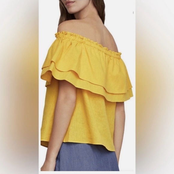 BCBG Yellow Off-Shoulder Ruffle Top - Picture 2 of 5